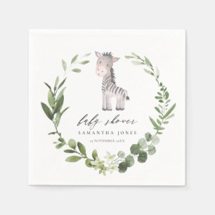 Cute Green Zebra Foliage Wreatage Baby shower Servet
