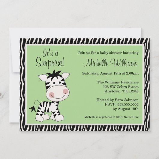 Cute Green Zebra Gender Neutral Baby shower Kaart (Voorkant)