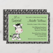 Cute Green Zebra Gender Neutral Baby shower Kaart (Voorkant / Achterkant)