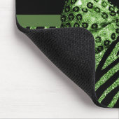Cute Green Zebra Print FAUX Glitz Bow met naam Muismat (Hoek)
