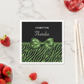 Cute Green Zebra Print FAUX Glitz Bow met naam Servetten (Insitu)