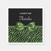 Cute Green Zebra Print FAUX Glitz Bow met naam Servetten (Voorkant)