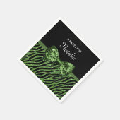 Cute Green Zebra Print FAUX Glitz Bow met naam Servetten (Hoek)