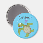 Cute green zee schildpad cartoon magneet (Voorkant / Achterkant)