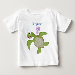 Cute green zee schildpad happy cartoon illustratie