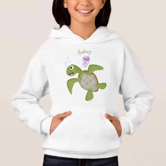 Cute green zee schildpad happy cartoon illustratie (Voorkant)