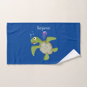 Cute green zee schildpad happy cartoon illustratie bad handdoek