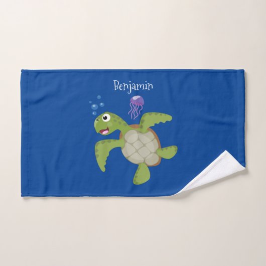 Cute green zee schildpad happy cartoon illustratie bad handdoek (Handdoek)