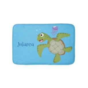 Cute green zee schildpad happy cartoon illustratie badmat