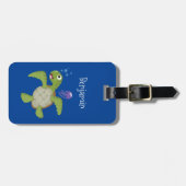 Cute green zee schildpad happy cartoon illustratie bagagelabel (Voorkant horizontaal)