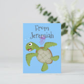 Cute green zee schildpad happy cartoon illustratie briefkaart (Staand voorkant)