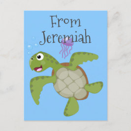 Cute green zee schildpad happy cartoon illustratie briefkaart
