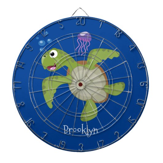 Cute green zee schildpad happy cartoon illustratie dartbord (Voorkant)