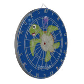 Cute green zee schildpad happy cartoon illustratie dartbord (Voorkant Links)