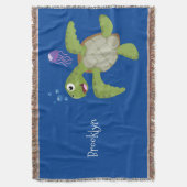 Cute green zee schildpad happy cartoon illustratie deken (Voorkant Verticaal)