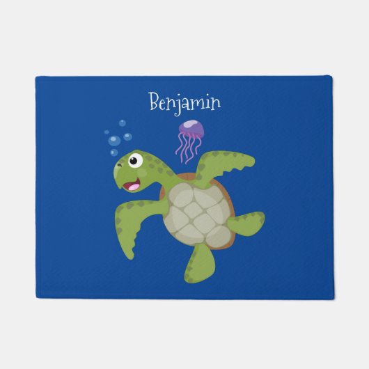 Cute green zee schildpad happy cartoon illustratie deurmat (Voorkant)
