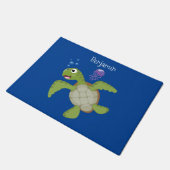 Cute green zee schildpad happy cartoon illustratie deurmat (Schuin)