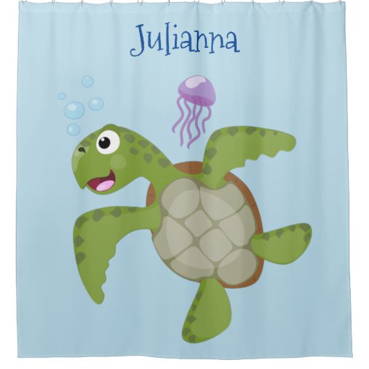 Cute green zee schildpad happy cartoon illustratie douchegordijn (Voorkant)