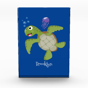 Cute green zee schildpad happy cartoon illustratie fotoblokken