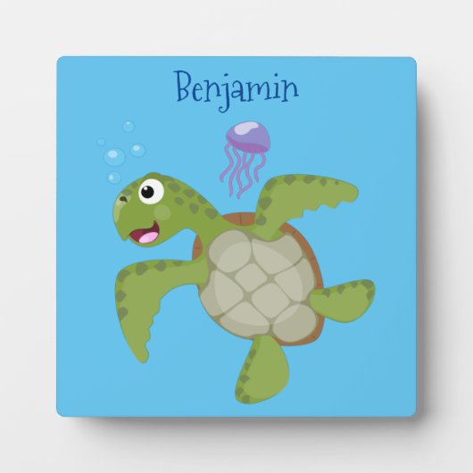Cute green zee schildpad happy cartoon illustratie fotoplaat (Voorkant)