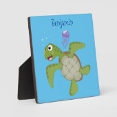 Cute green zee schildpad happy cartoon illustratie fotoplaat (Voorkant)