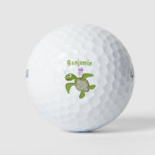 Cute green zee schildpad happy cartoon illustratie golfballen (Voorkant)