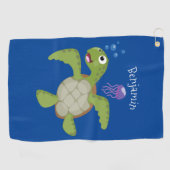 Cute green zee schildpad happy cartoon illustratie golfhanddoek (Horizontaal)