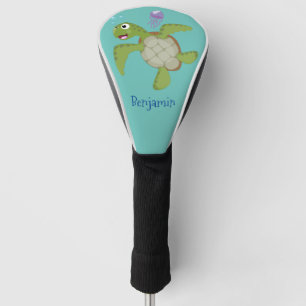 Cute green zee schildpad happy cartoon illustratie golfheadcover