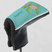 Cute green zee schildpad happy cartoon illustratie golfheadcover (3/4 voorkant)