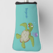 Cute green zee schildpad happy cartoon illustratie golfheadcover (Draai 90)
