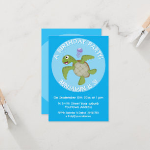Cute green zee schildpad happy cartoon illustratie kaart