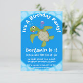 Cute green zee schildpad happy cartoon illustratie kaart (Staand voorkant)