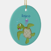 Cute green zee schildpad happy cartoon illustratie keramisch ornament (Rechts)