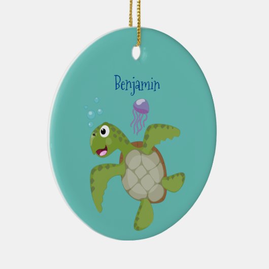Cute green zee schildpad happy cartoon illustratie keramisch ornament (Rechts)