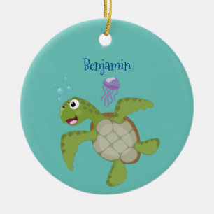 Cute green zee schildpad happy cartoon illustratie keramisch ornament