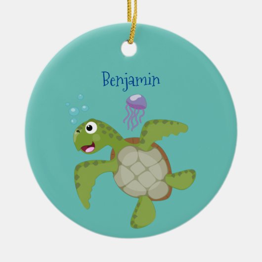 Cute green zee schildpad happy cartoon illustratie keramisch ornament (Voorkant)
