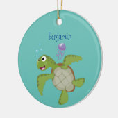 Cute green zee schildpad happy cartoon illustratie keramisch ornament (Links)