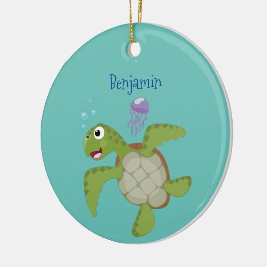 Cute green zee schildpad happy cartoon illustratie keramisch ornament (Links)