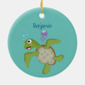 Cute green zee schildpad happy cartoon illustratie keramisch ornament (Achterkant)