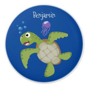 Cute green zee schildpad happy cartoon illustratie keramische knop