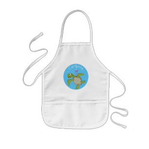 Cute green zee schildpad happy cartoon illustratie kinder schort