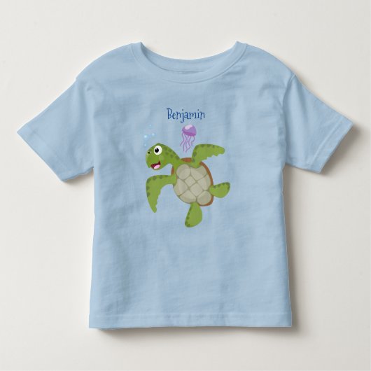 Cute green zee schildpad happy cartoon illustratie kinder shirts (Voorkant)