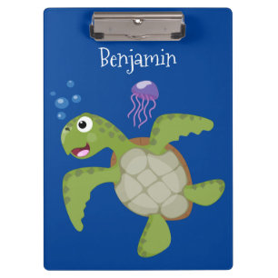 Cute green zee schildpad happy cartoon illustratie klembord