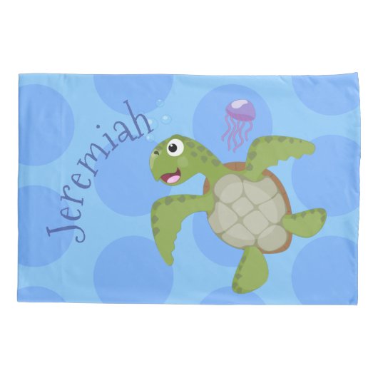 Cute green zee schildpad happy cartoon illustratie kussensloop (Achterkant)