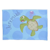 Cute green zee schildpad happy cartoon illustratie kussensloop (Voorkant)