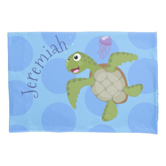 Cute green zee schildpad happy cartoon illustratie kussensloop (Voorkant)