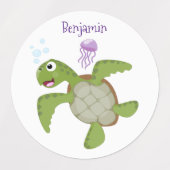 Cute green zee schildpad happy cartoon illustratie labels (Design 1)