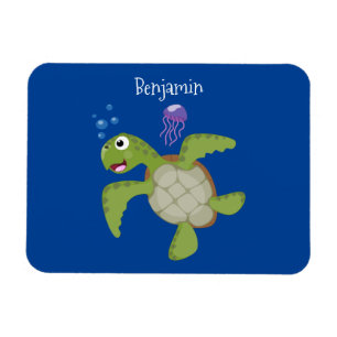 Cute green zee schildpad happy cartoon illustratie magneet