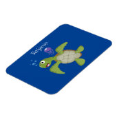 Cute green zee schildpad happy cartoon illustratie magneet (Linkerzijde)