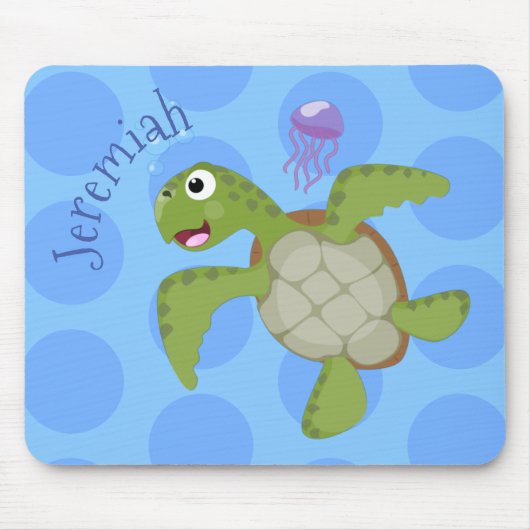 Cute green zee schildpad happy cartoon illustratie muismat (Voorkant)
